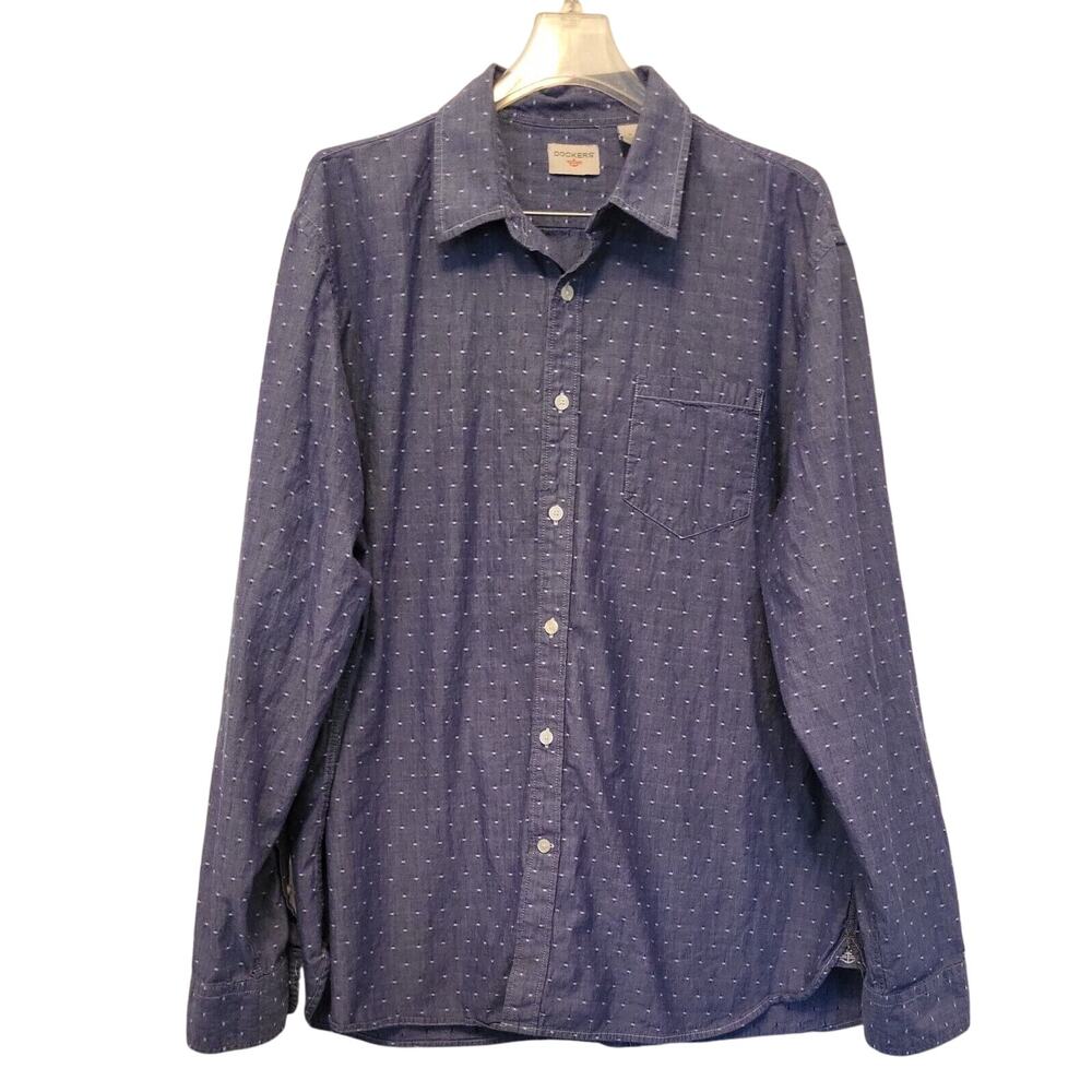 Dockers Shirt Mens Size XL Blue and White Button Up Long Sleeve Dress Shirt